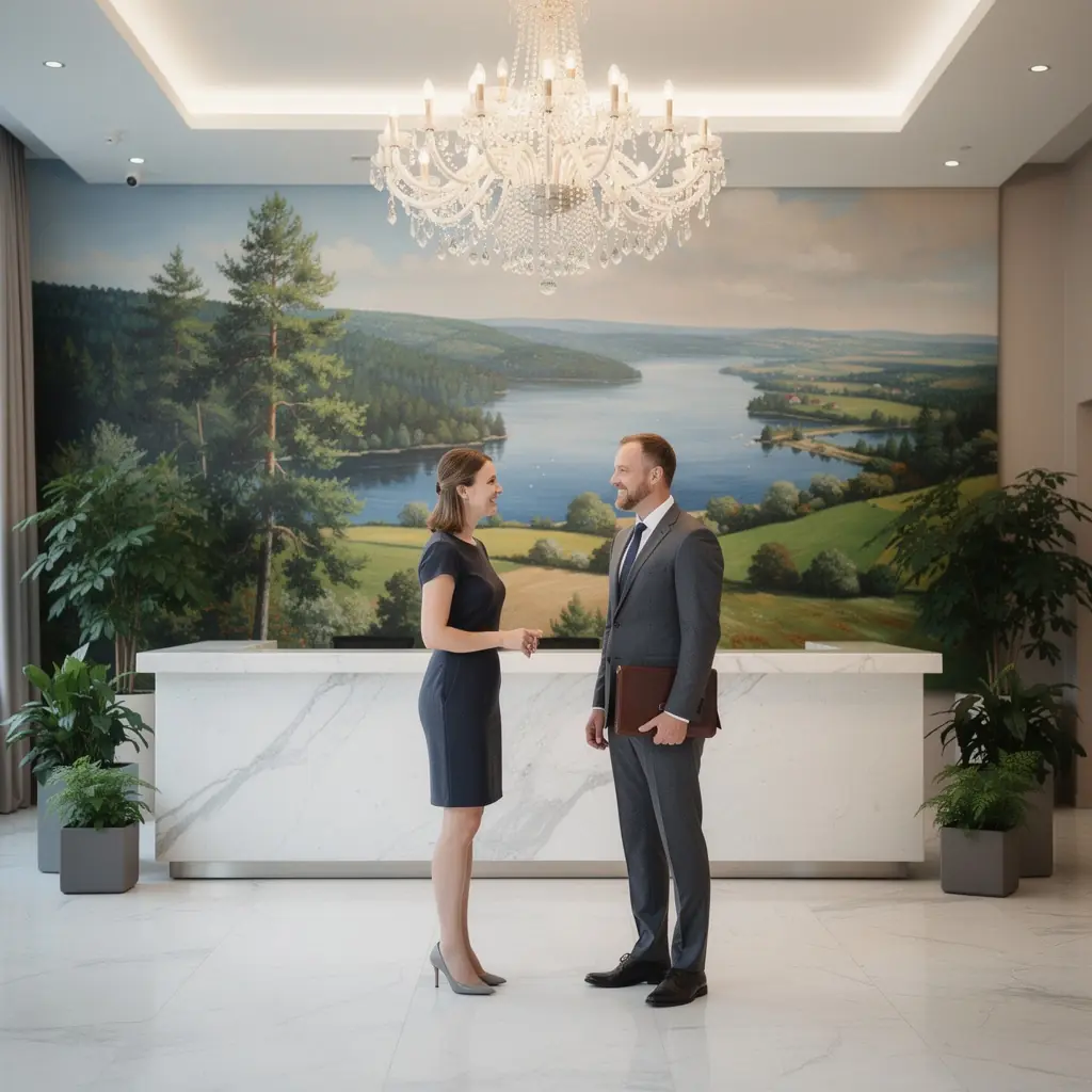 Koosolekuruum, kus on suur laud ja mugavad toolid, ideaalne koostööks ja aruteludeks.